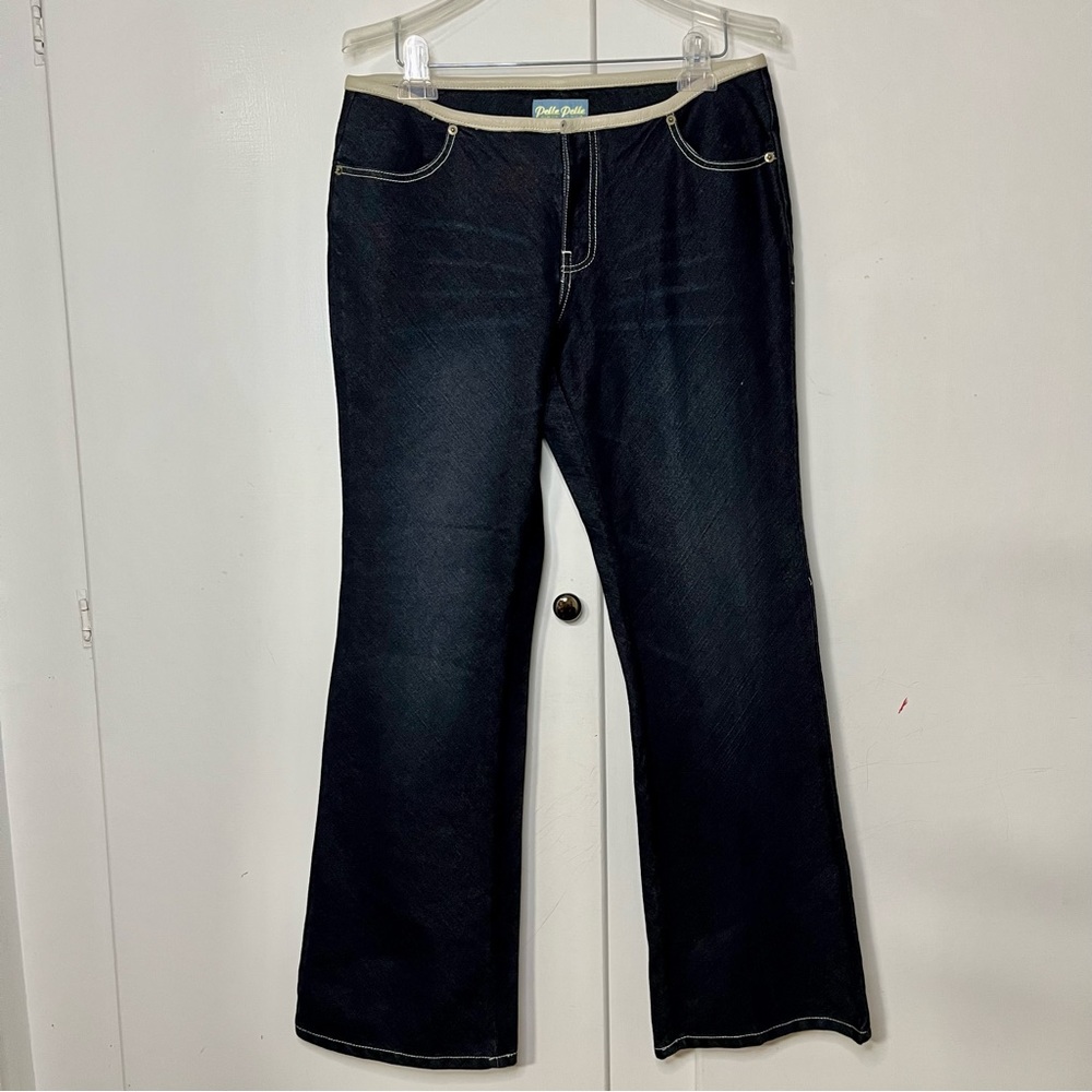 Vintage 90s Pelle Pelle Low Rise Dark Wash Bootcut Jeans with Leather Trim